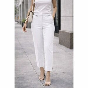 LOFT Women Julie Cropped Textured Dress Pants 10 White Office Coastal Minimalist
